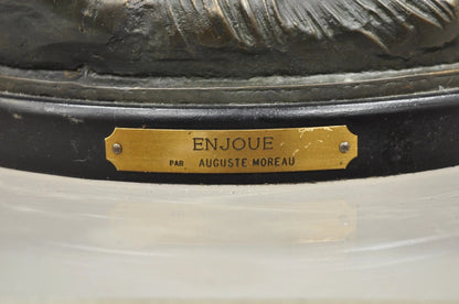 "Enjoue" after Auguste Moreau Victorian Bronze Boy and Girl Statue Sculpture