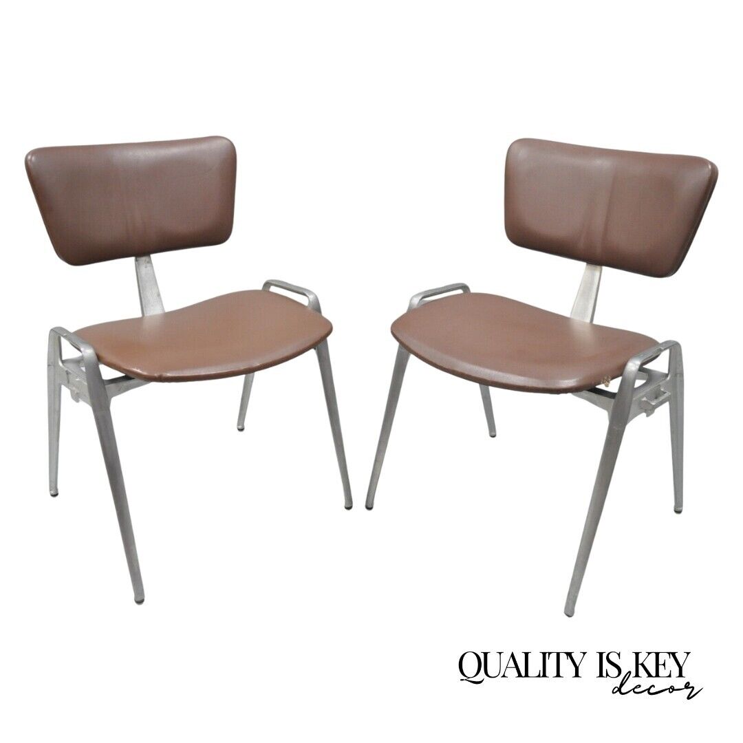 Mid Century Modern Cast Aluminum Stacking Side Chairs by Crucible (A) - a Pair