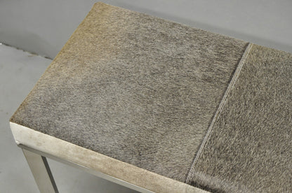 Modern Leather Cowhide Silver Chrome Metal X-Frame Stretcher Base Bench