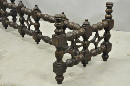 Vintage Gothic Renaissance Wooden Fretwork Rectangular Glass Top Coffee Table