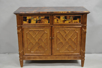 Chinese Chippendale Faux Bamboo Rattan Tortoiseshell Server Buffet Bar Cabinet