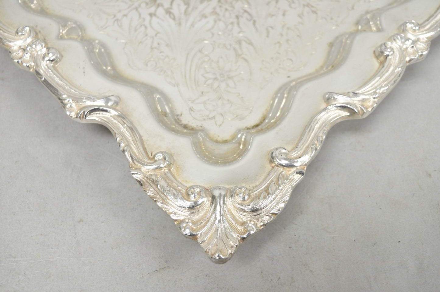 Vintage English Silver Mfg. Silver Plated Ornate Square Bar Serving Platter Tray