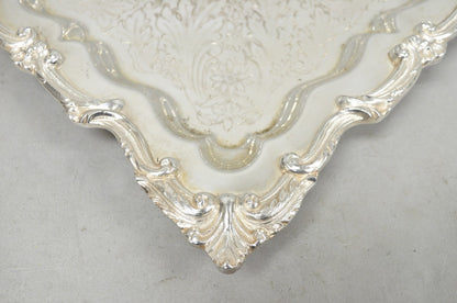 Vintage English Silver Mfg. Silver Plated Ornate Square Bar Serving Platter Tray