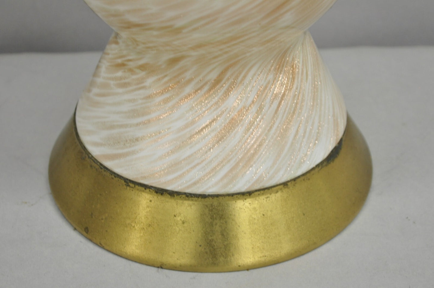 Vintage Mid Century Modern Italian Glass Murano Swirl Table Lamp w/ Gold Flecks