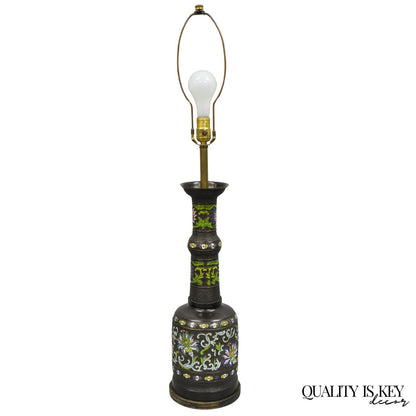 Antique Chinese Bronze Cloisonne Enameled  Champleve Chinoiserie Table Lamp