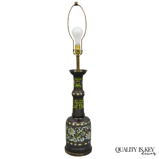 Antique Chinese Bronze Cloisonne Enameled  Champleve Chinoiserie Table Lamp
