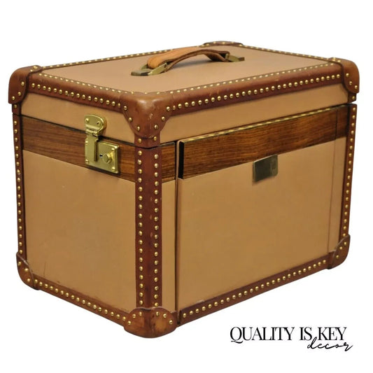 Vintage Custom Italian Leather Toiletry Box Case Travel Trunk w/ Brass Nail Trim