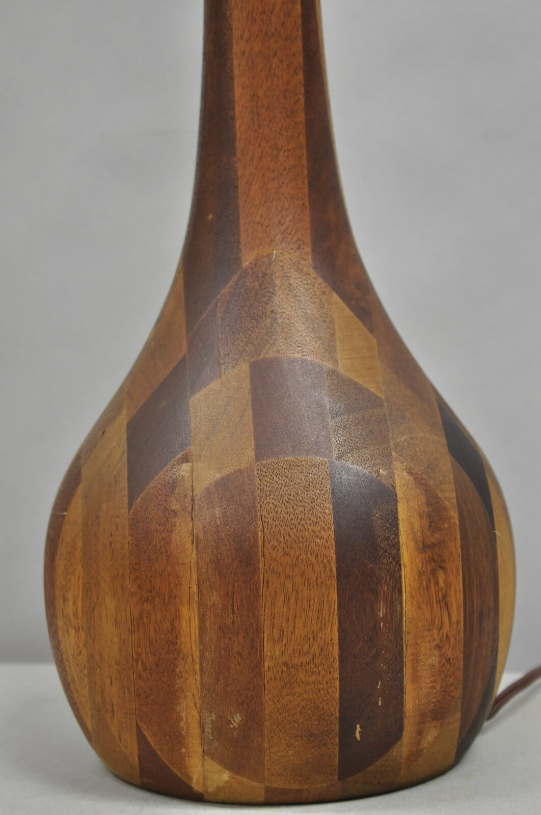 Vintage Mid Century Danish Modern Staved Teak Wood Sculptural Bulbous Table Lamp