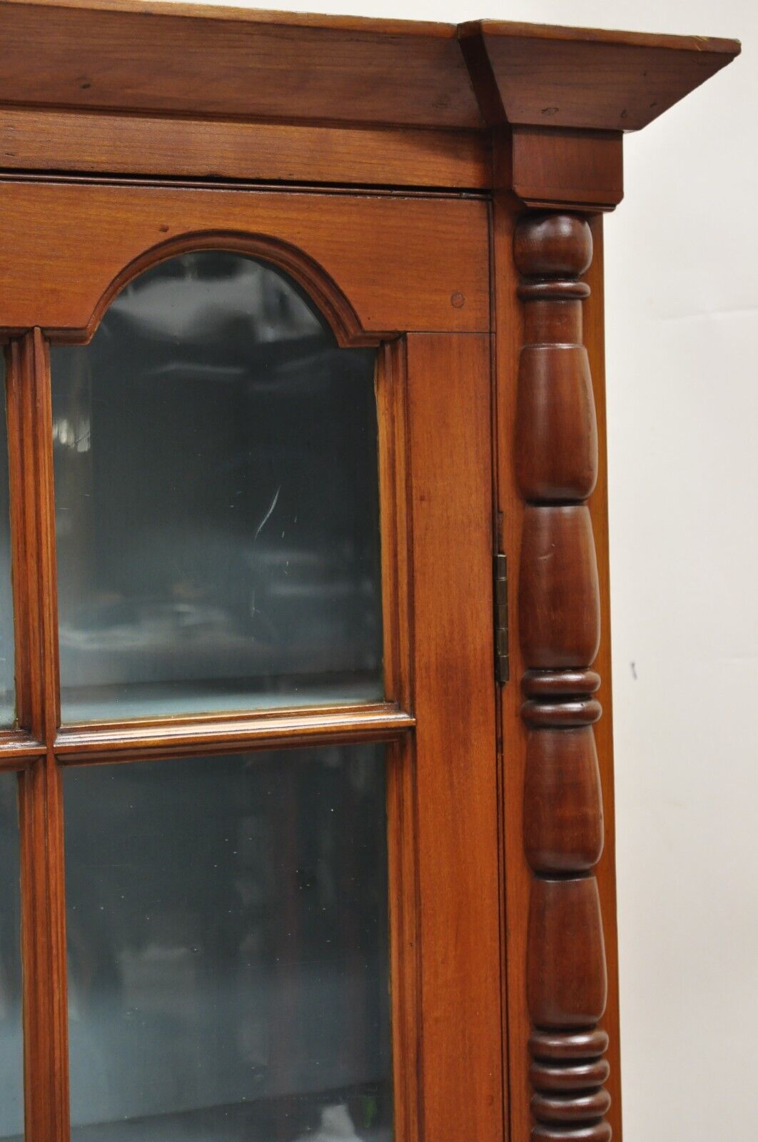 Antique American Colonial Cherry Wood Wavy Glass Door China Cabinet Hutch