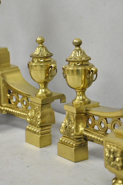 Vintage French Empire Style Gold Brass Urn Fireplace Chenet Andirons - a Pair