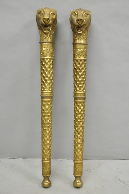 Vintage Italian Regency Neoclassical Large Brass Lion Sconce Door Handles Pair