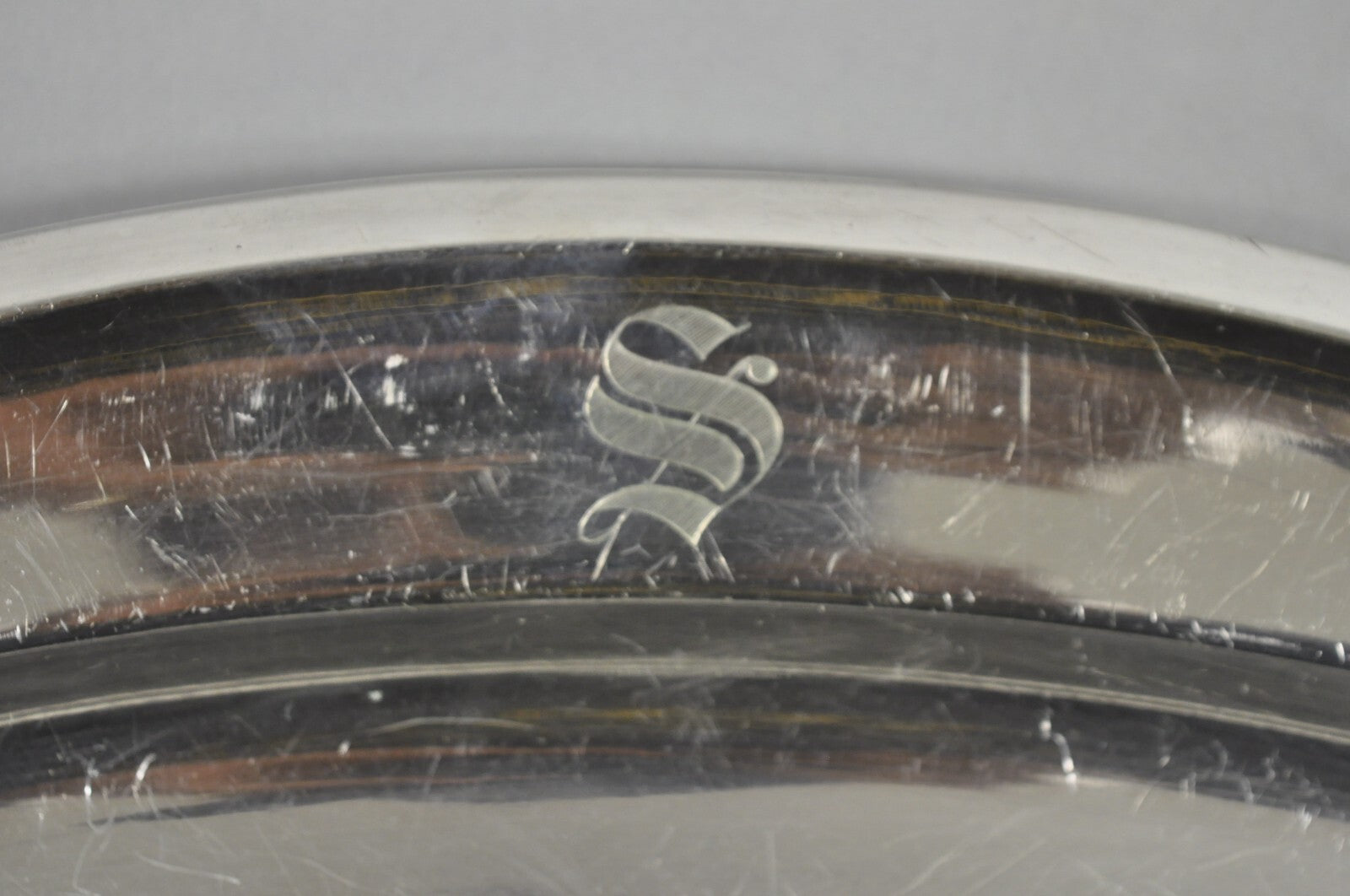 Antique English Edwardian Silver Plated 21" Serving Platter Tray w/ "S" Monogram