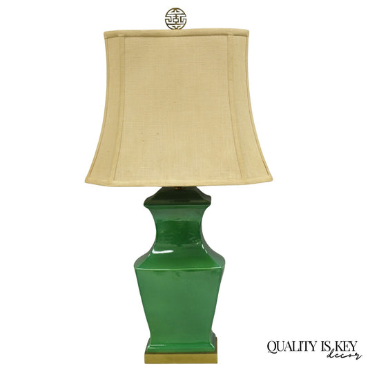 Vintage Paul Hanson Chinoiserie Green Porcelain Jardiniere Oriental Table Lamp