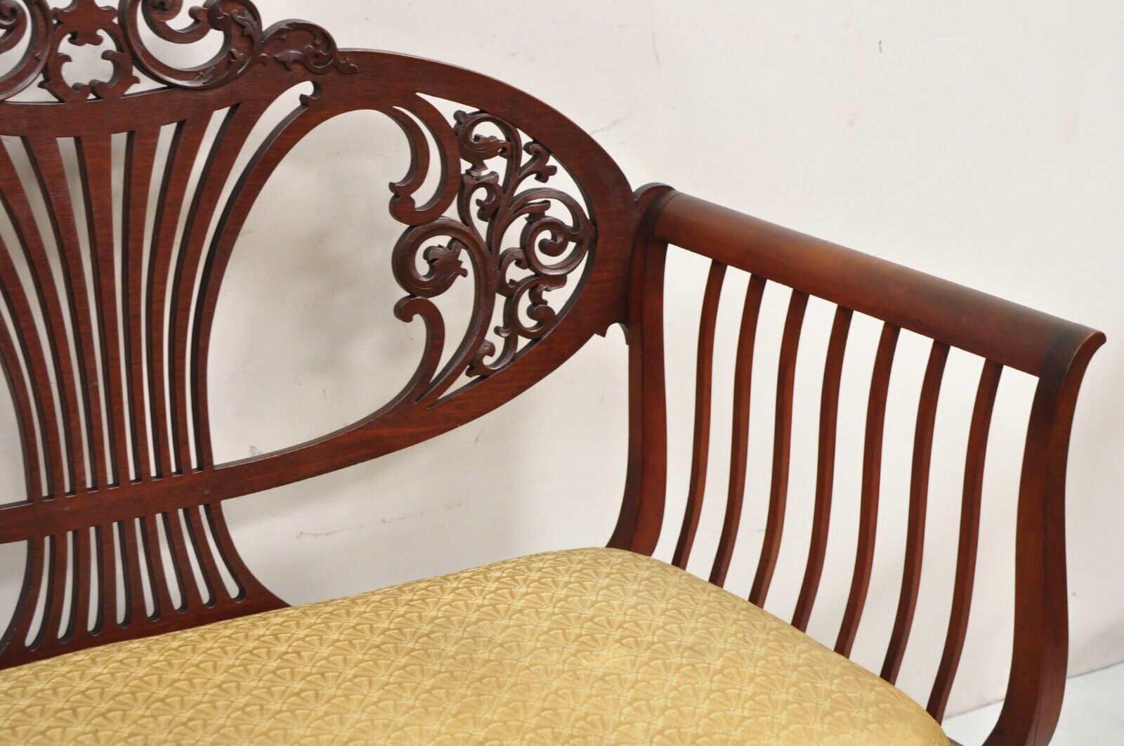 Antique Victorian Mahogany Carve Fretwork Sofa Parlor Bench Settee Loveseat