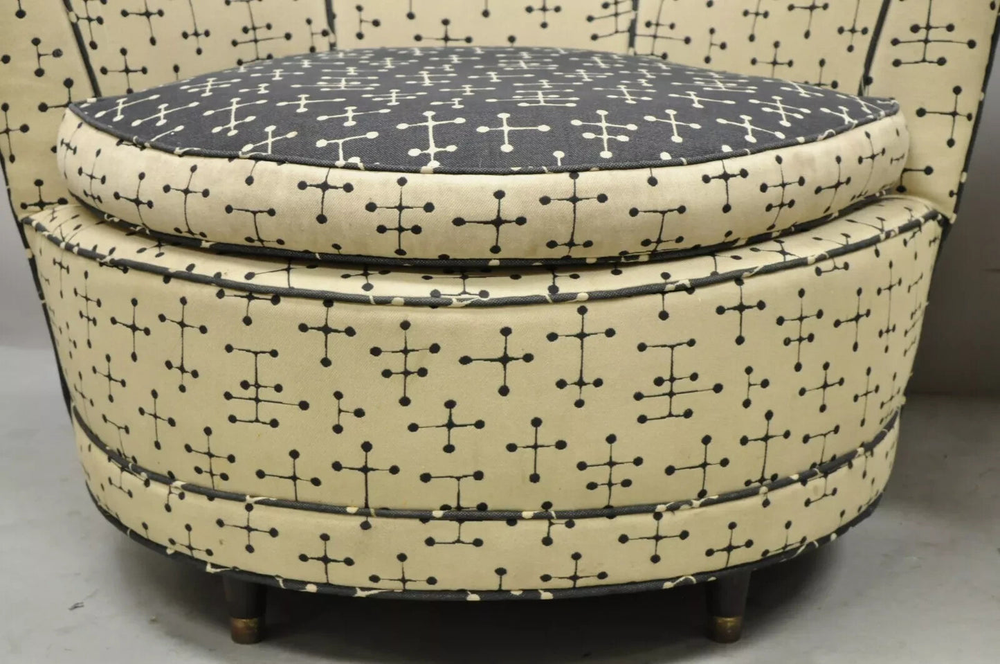 Vintage Mid Century Modern Round Upholstered Oversized Club Lounge Chairs - Pair