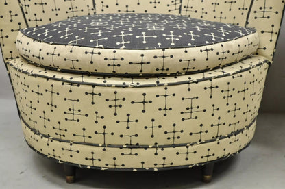 Vintage Mid Century Modern Round Upholstered Oversized Club Lounge Chairs - Pair