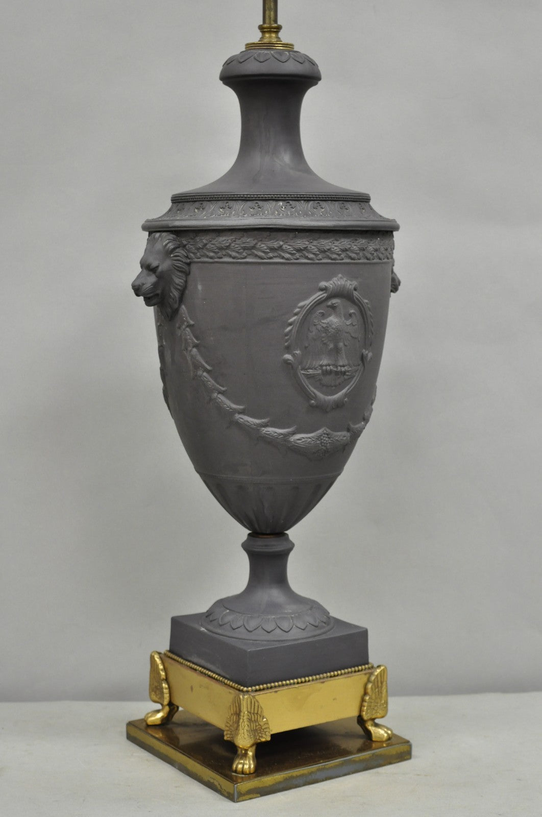 Warren Kessler French Neoclassical Empire Black Basalt Large Urn Table Lamp