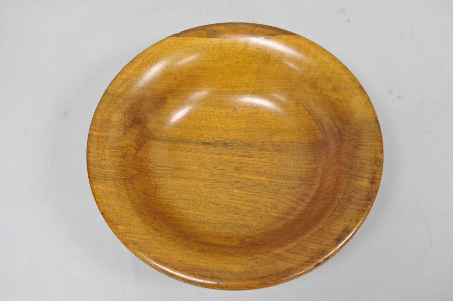 Vintage Mid Century Modern Turn Carved Double Rim Walnut Wooden Salad Fruit Bowl