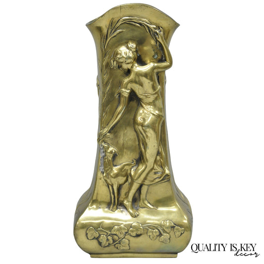 Antique Art Nouveau Chinese Gilt Bronze Nude Female Sculpture Statue 16" Vase