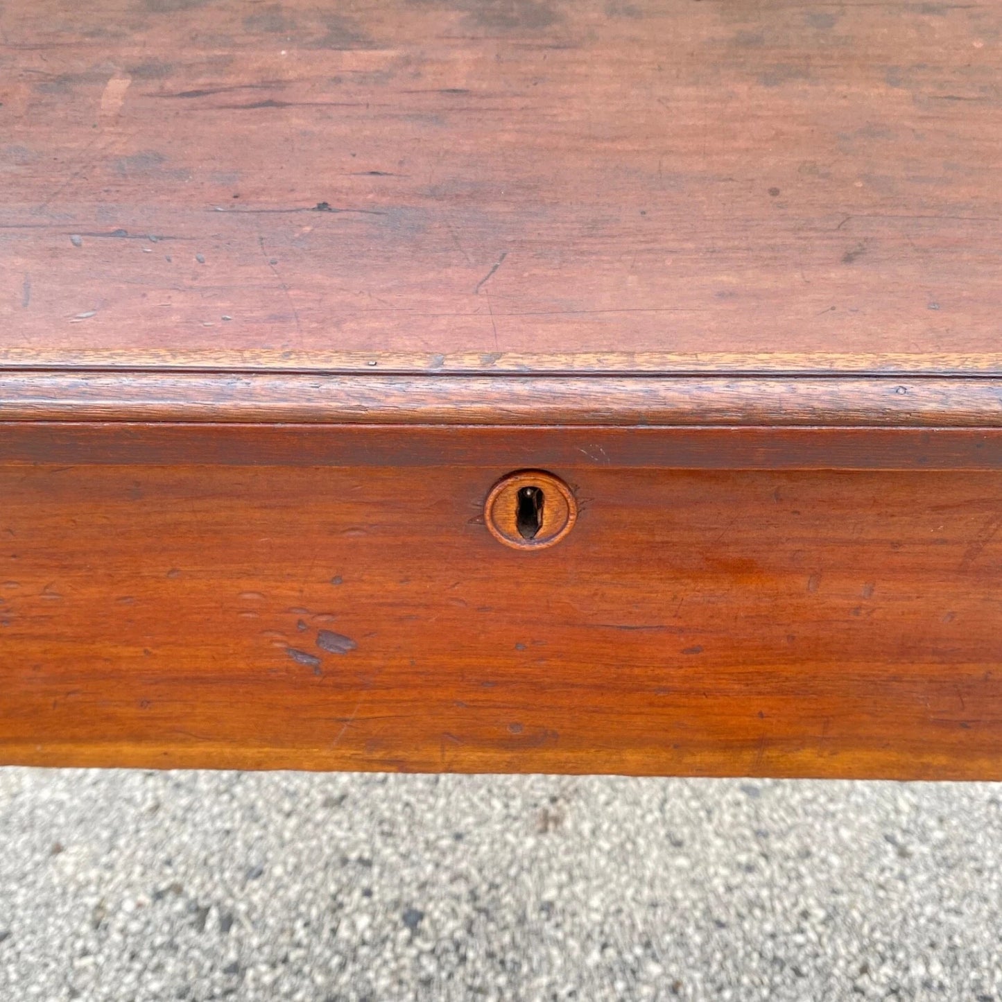 Antique Primitive Colonial Cherry Wood & Walnut Tall Schoolmasters Desk Table