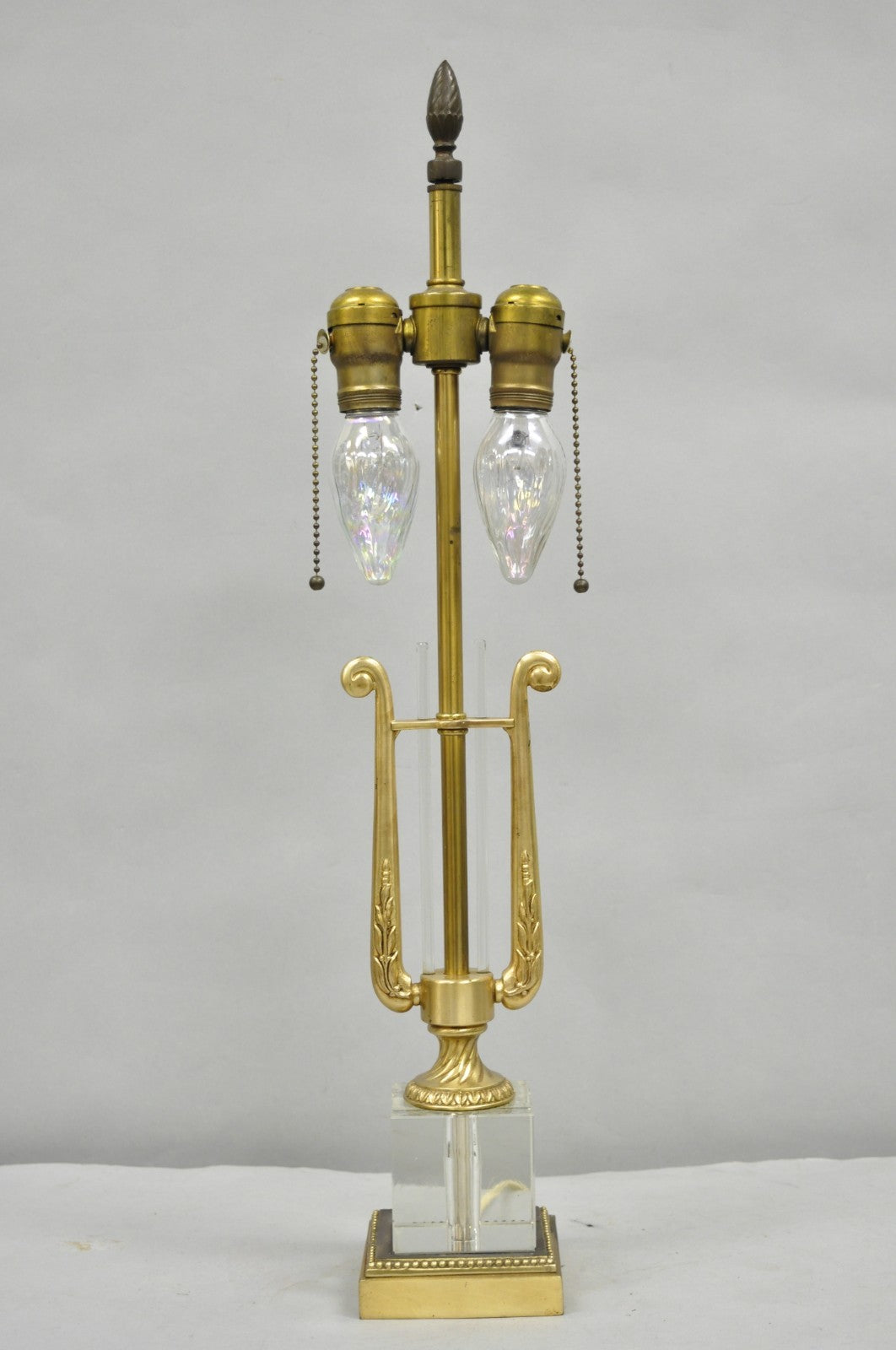 Antique French Empire Brass & Glass Classical Lyre Harp Small Boudoir Table Lamp