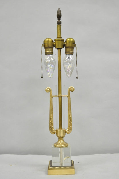 Antique French Empire Brass & Glass Classical Lyre Harp Small Boudoir Table Lamp