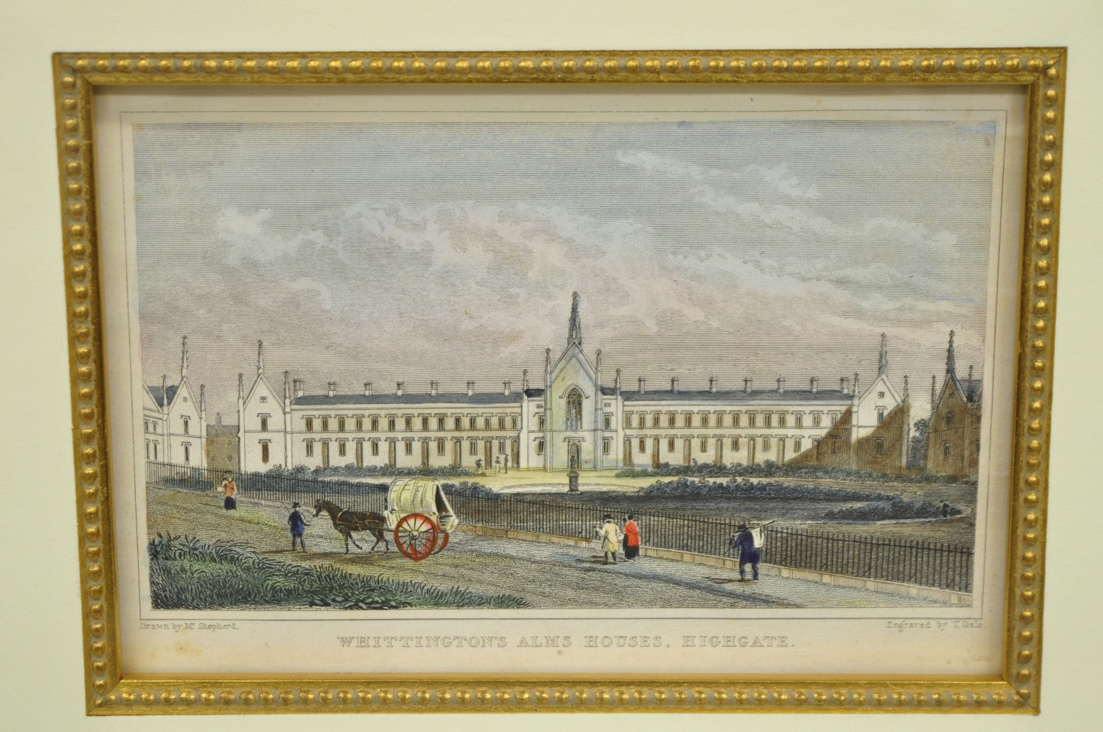 Antique "Whittington's Alms House, Highgate" Colored Print M. Shepherd, T. Dale