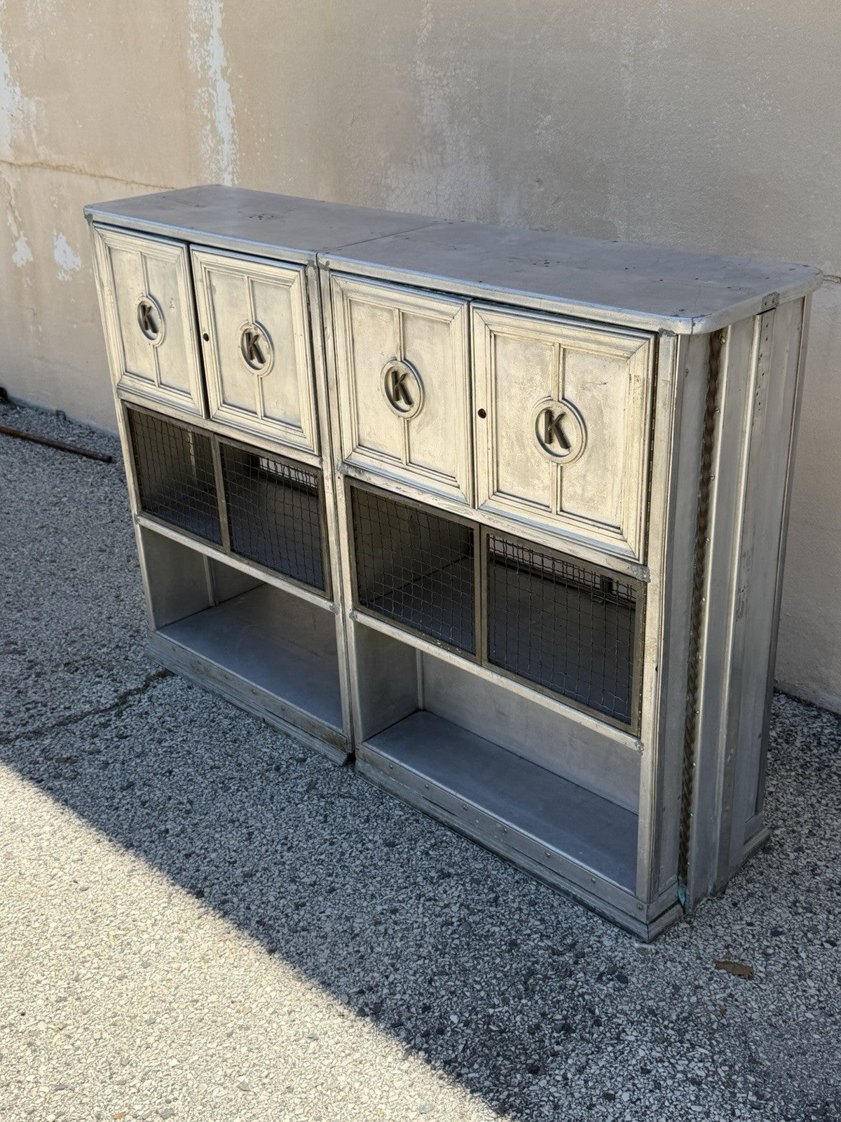 Antique Art Deco Steel Metal Dual Sided Dental Medical Cabinets Bar - a Pair