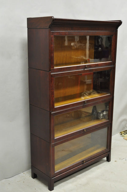 Antique Mahogany 4 Section Barrister Bookcase Glass Door Stacking Lawyer Cabinet