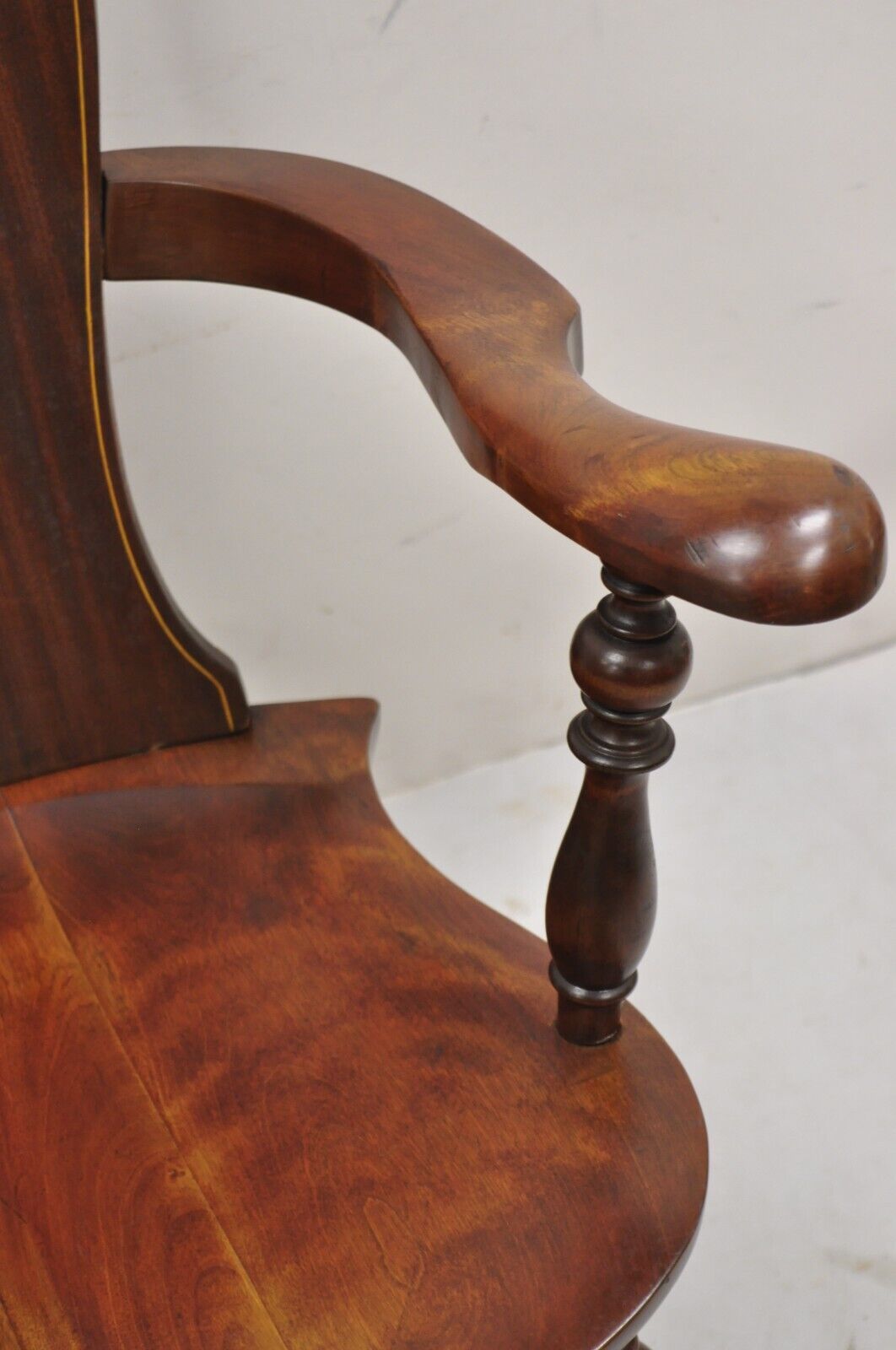 Antique Art Nouveau Cherry Wood Rocking Chair Rocker With Wreath Marquetry Inlay