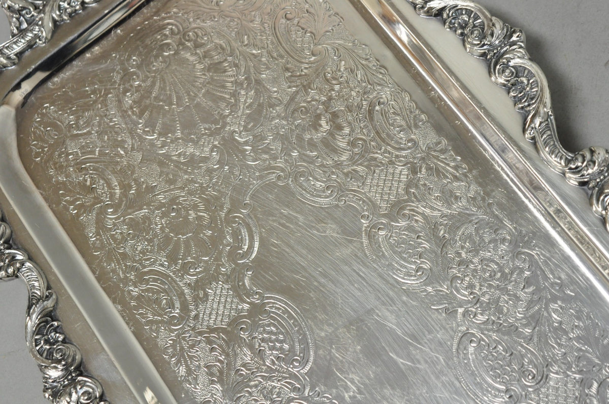 Vintage Old English Poole Silver Plated Footed Narrow Serving Platter Bar Tray