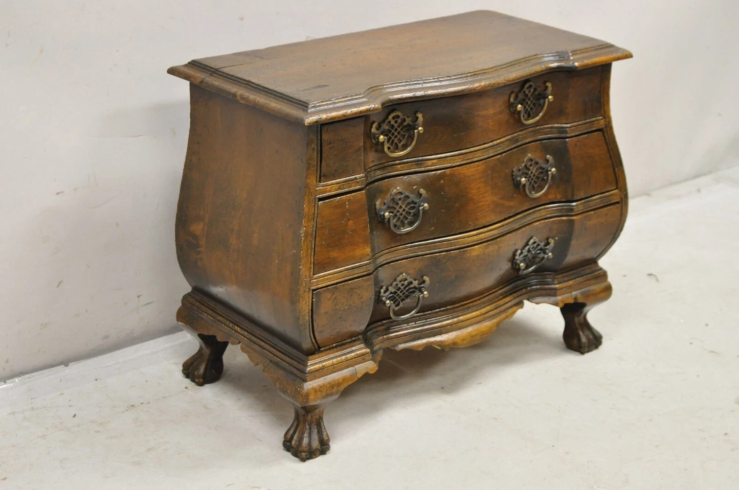Vintage Small Salesman Sample Chippendale Georgian Style 3 Drawer Bombe Commode