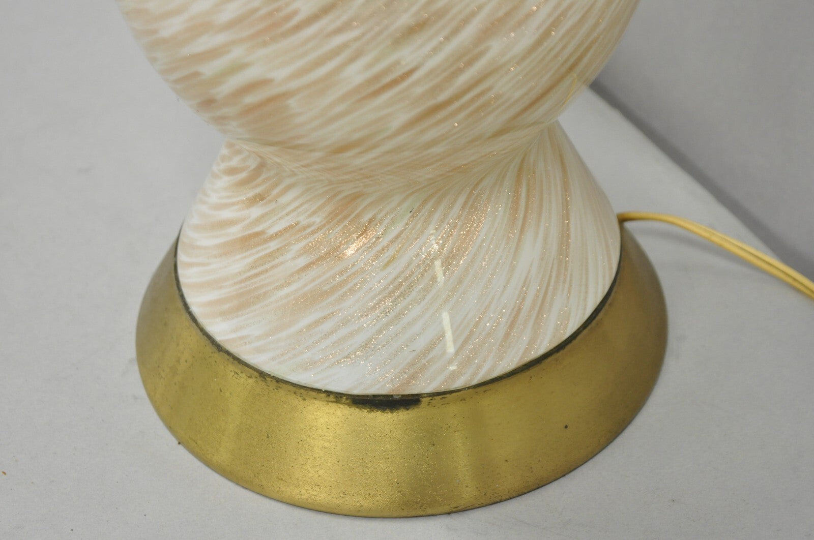 Vintage Mid Century Modern Italian Glass Murano Swirl Table Lamp w/ Gold Flecks