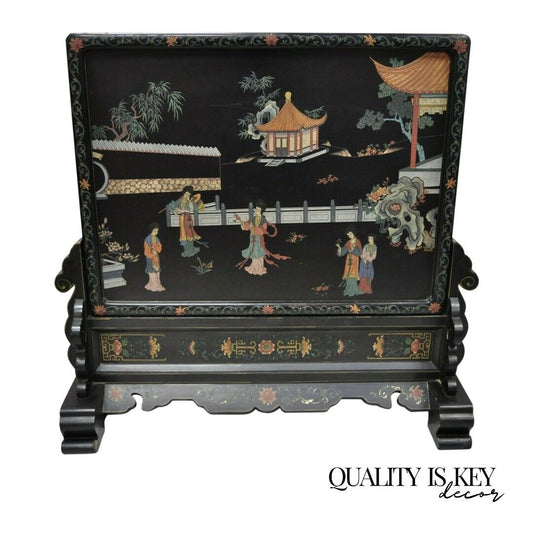 Vintage Chinese Black Lacquer Asian Fireplace Screen Fire Screen Divider