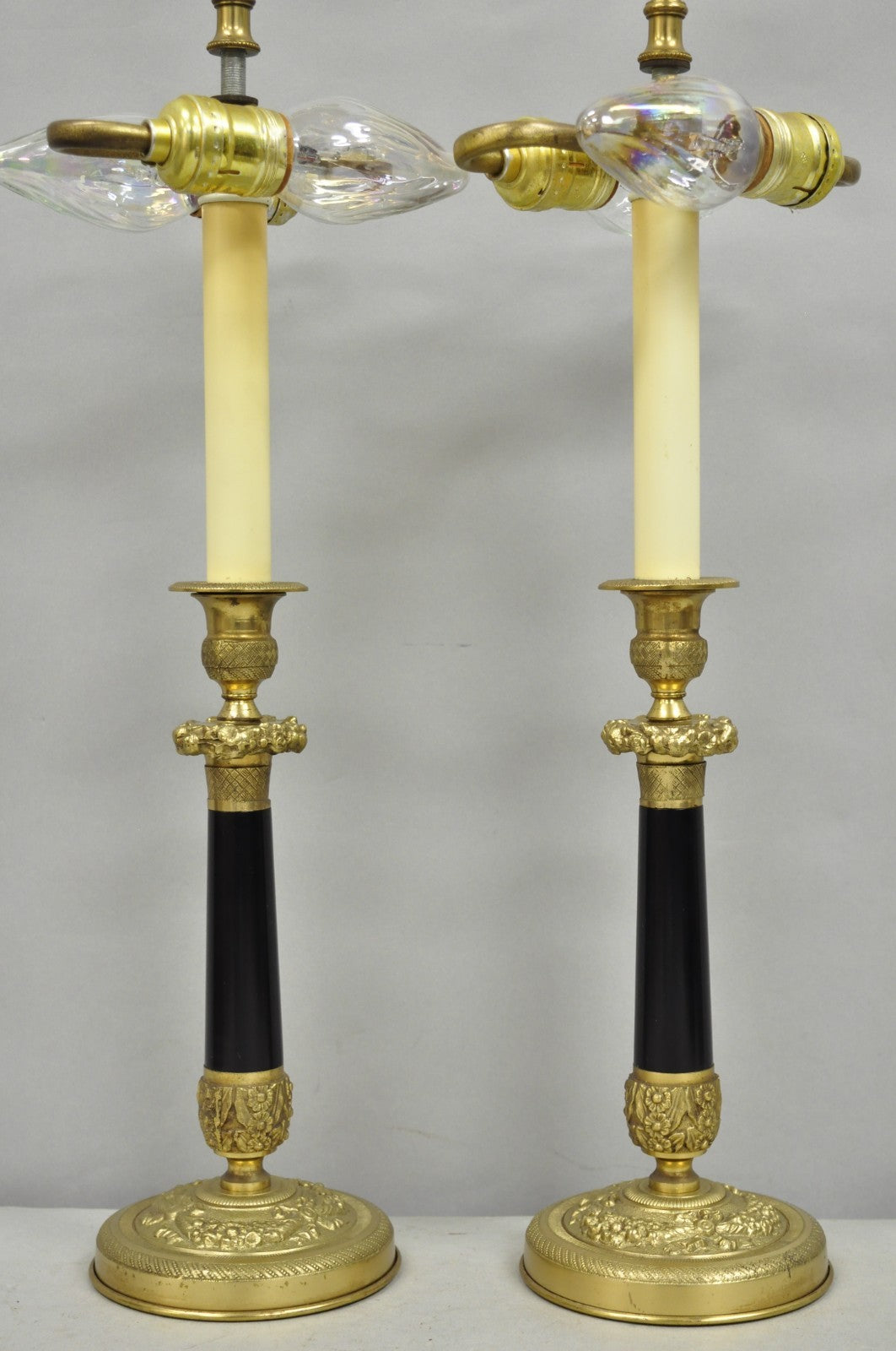 Vintage Warren Kessler French Empire Bronze Candlestick Small Table Lamps a Pair
