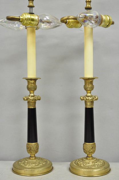 Vintage Warren Kessler French Empire Bronze Candlestick Small Table Lamps a Pair