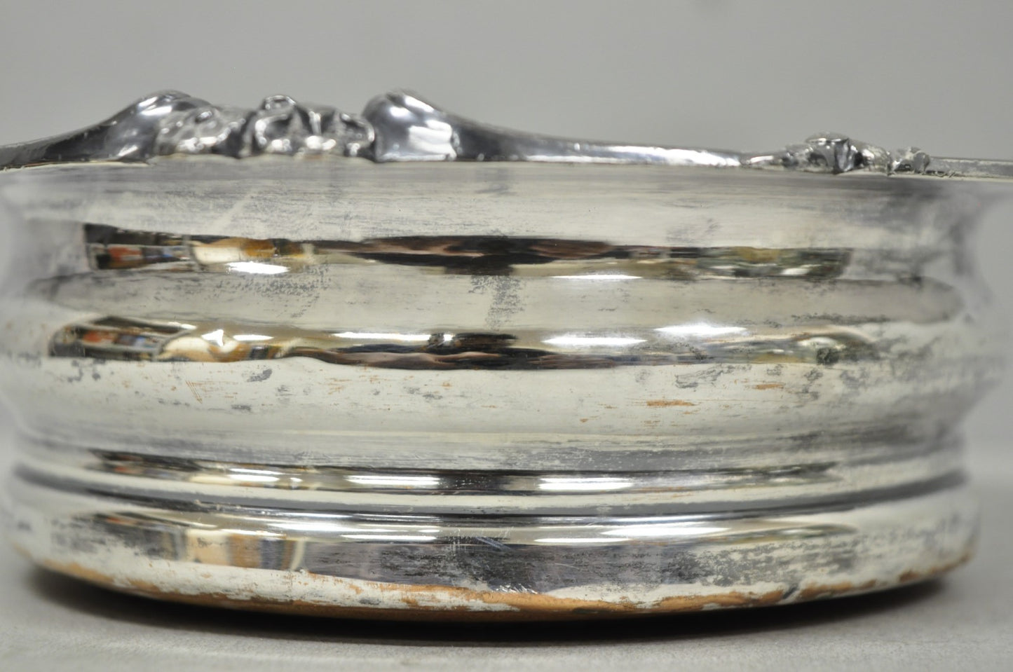 Antique English Victorian Silver Plated Rose Repousse Bar Wine Bottle Coaster
