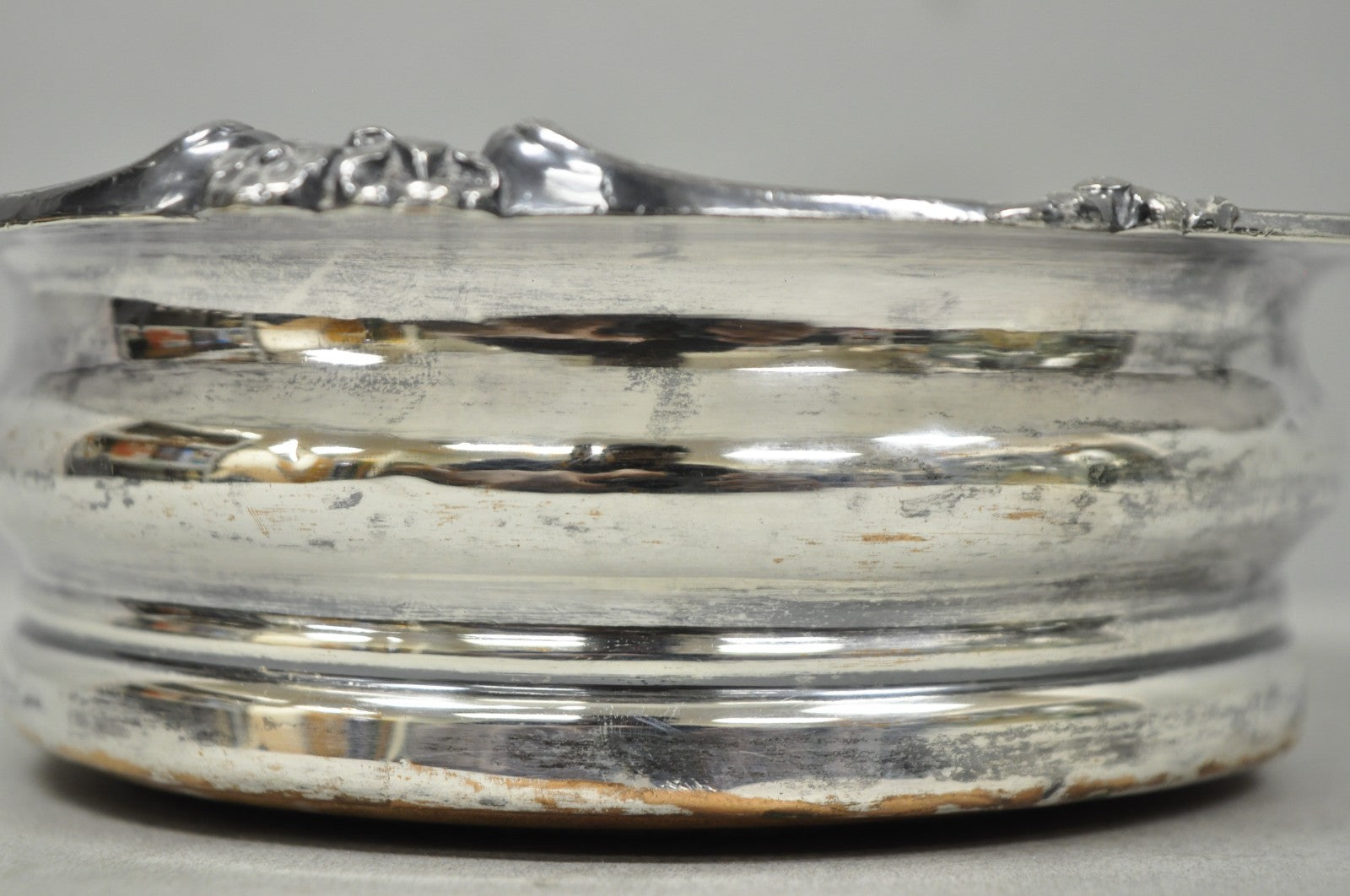 Antique English Victorian Silver Plated Rose Repousse Bar Wine Bottle Coaster