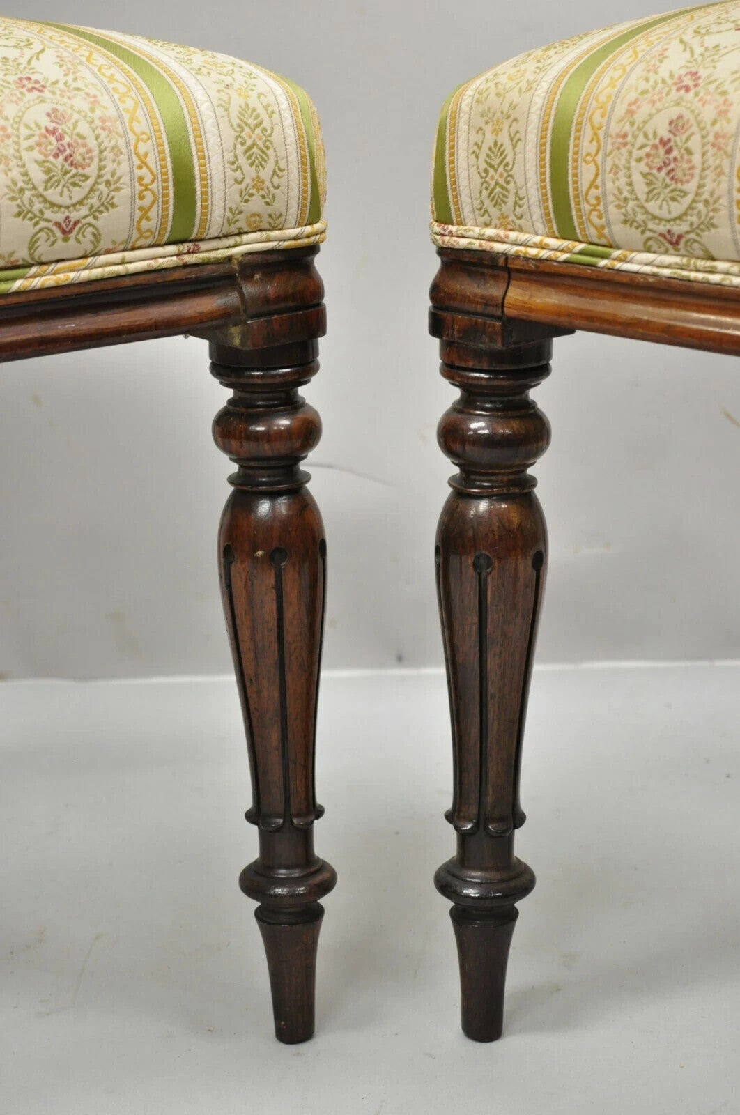 Antique English Victorian Carved Rosewood Parlor Dining Side Chairs - a Pair