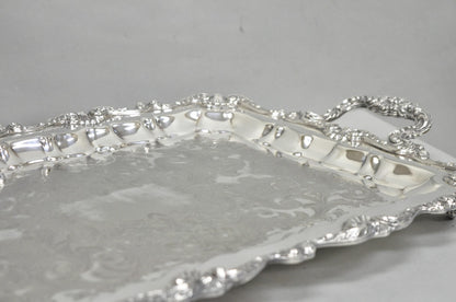 Vintage English Silver Mfg Co Silver Plated Footed Serving Platter Bar Tray