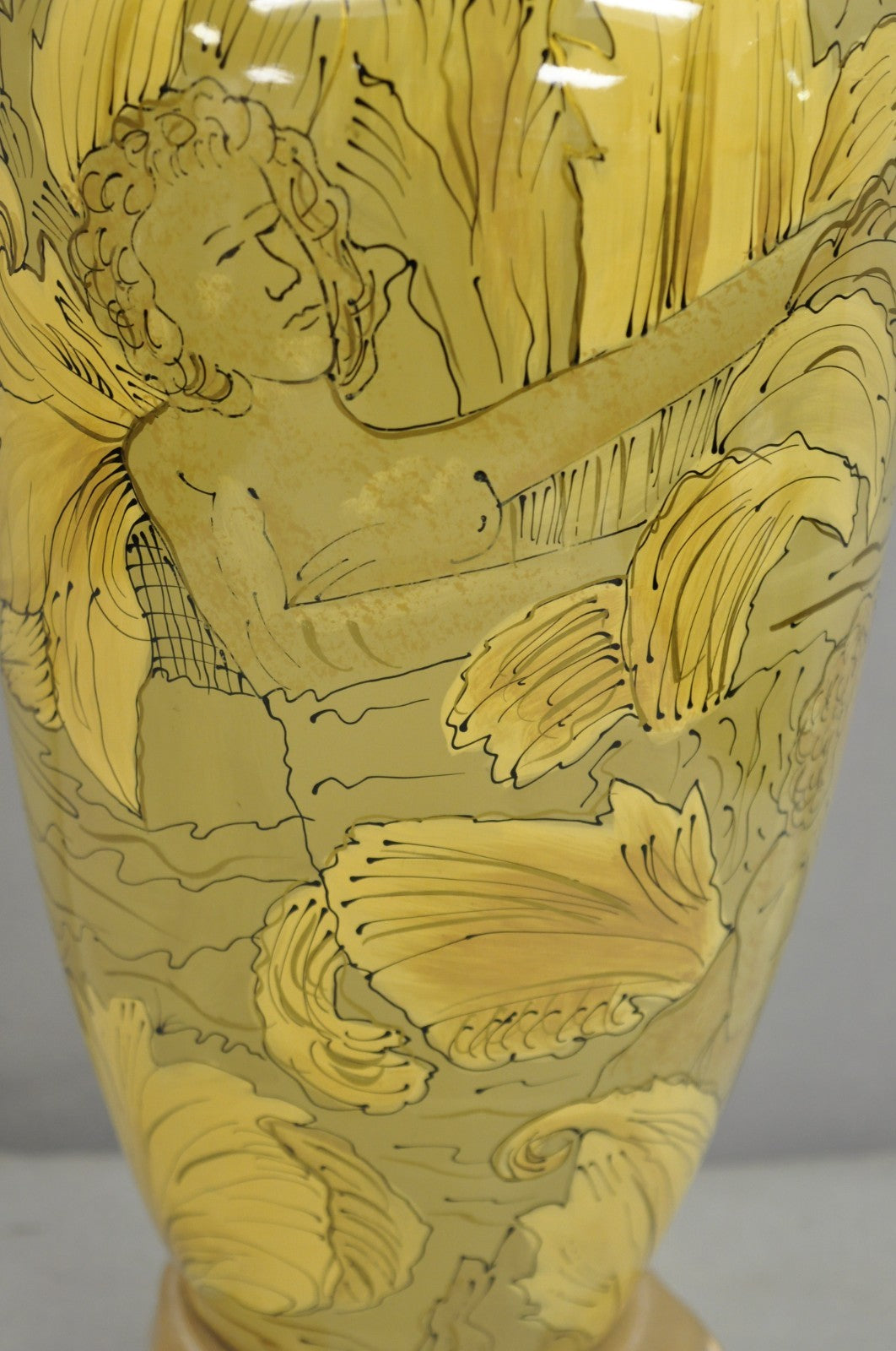 Contemporary Art Nouveau Revival Yellow Glass Jardiniere Table Lamp w/ Figures