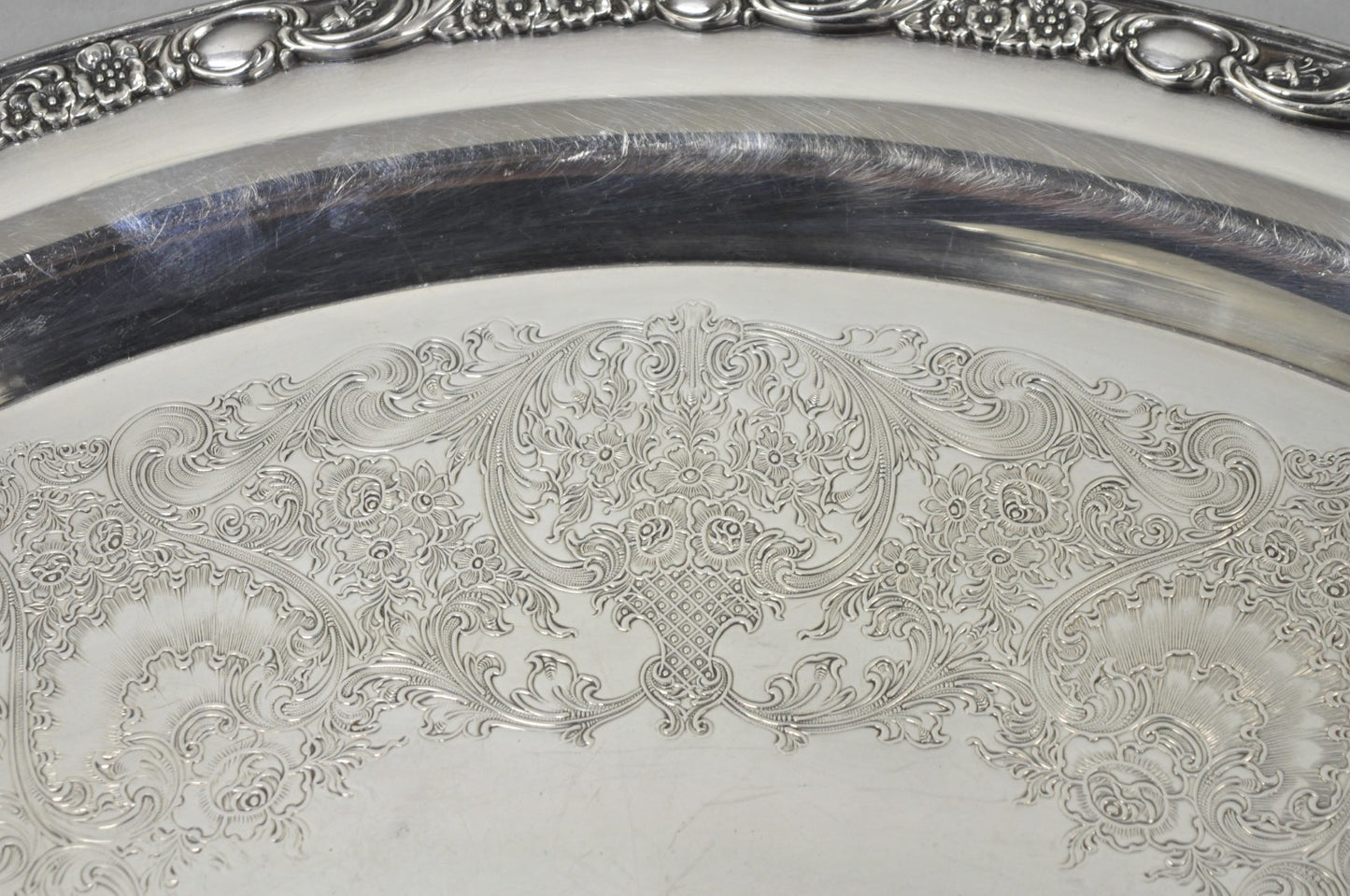 Vintage WM Rogers & Son "Victorian Rose" Silver Plated Oval Serving Platter Tray
