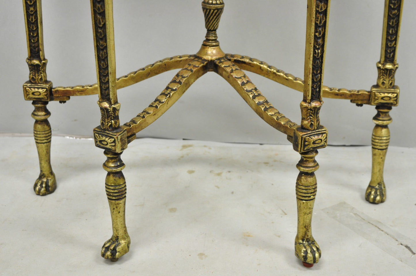Antique Gothic Revival Oscar Bach Style Figural Bronze & Onyx Console Side Table