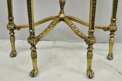 Antique Gothic Revival Oscar Bach Style Figural Bronze & Onyx Console Side Table