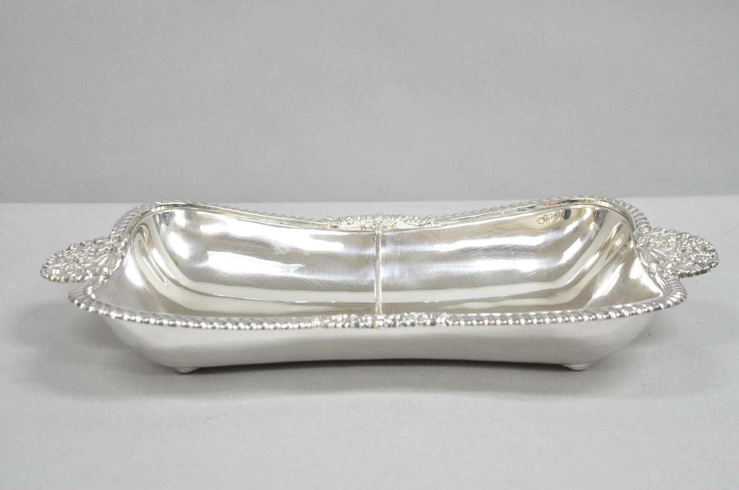 Antique English Victorian Scalloped Silver Plated Serving Dish Platter w Divider