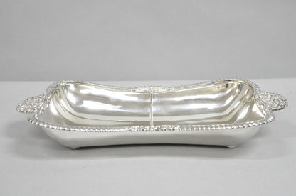 Antique English Victorian Scalloped Silver Plated Serving Dish Platter w Divider