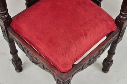 Renaissance Style Mahogany Corner Chair Side Chair with Carved Face