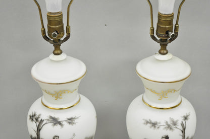 Vintage French Country Renaissance Frosted Glass Urn "Courting" Table Lamp, Pair