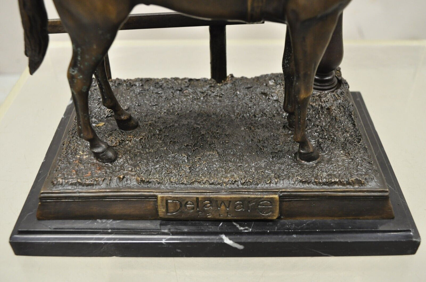 Delaware Park Bronze Equestrian Marble Base Horse Jockey Statue Sculpture