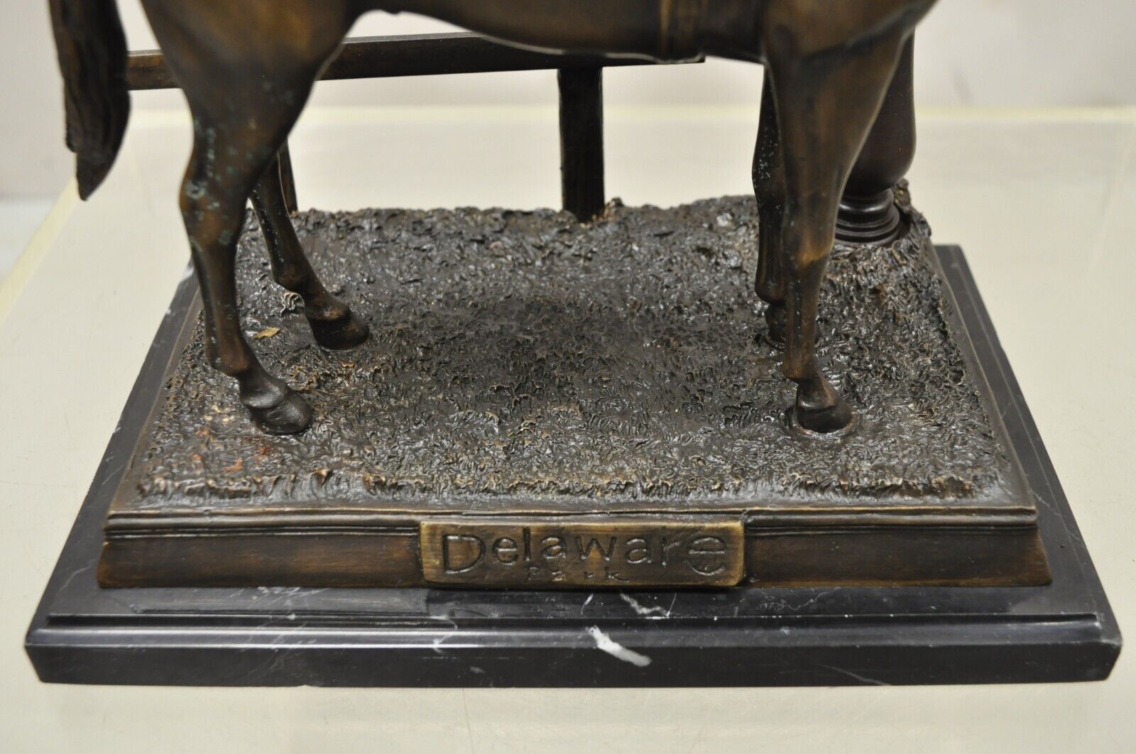 Delaware Park Bronze Equestrian Marble Base Horse Jockey Statue Sculpture